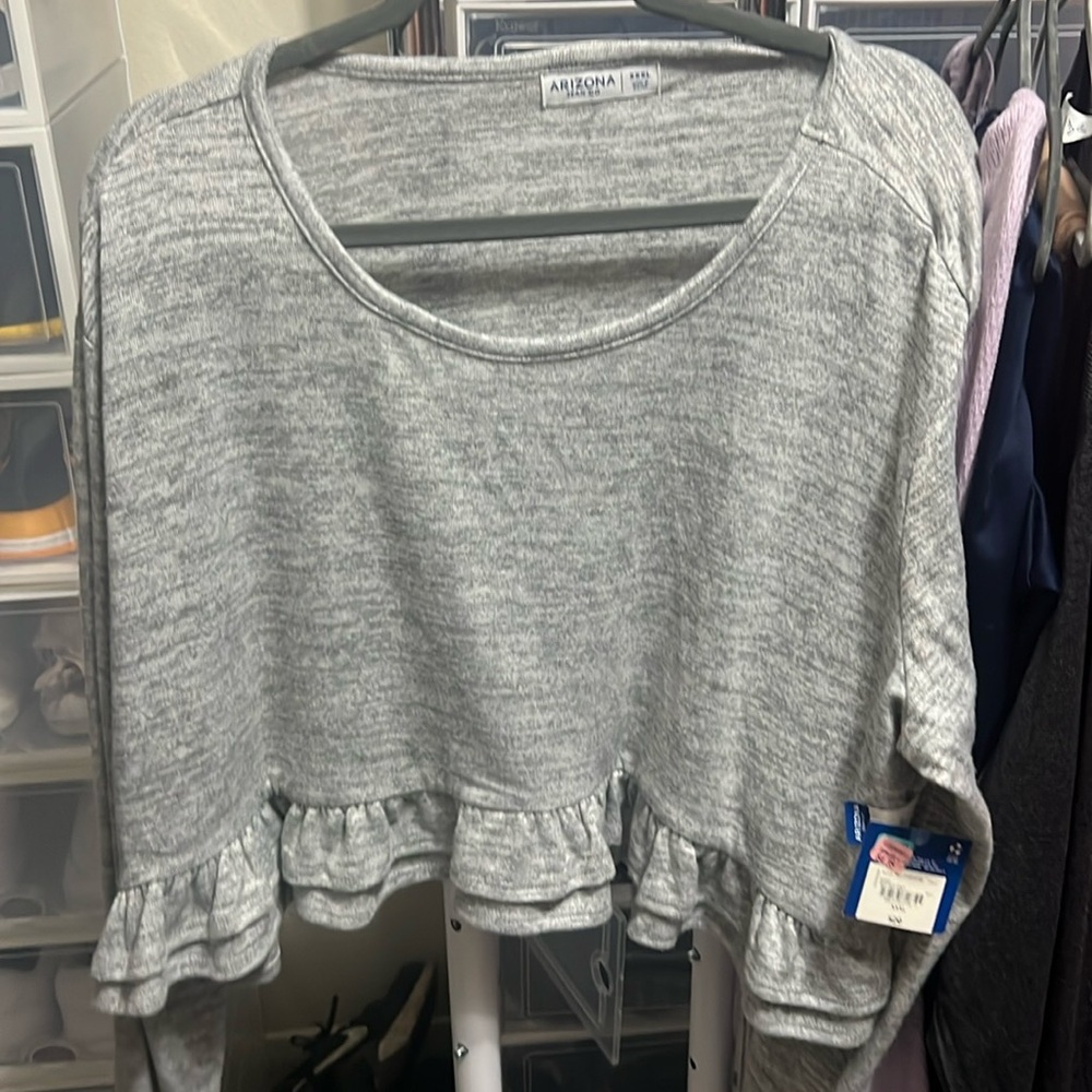 Arizona Jean Co Heather Gray Crop Ruffled Top Womens 3x bnwts
